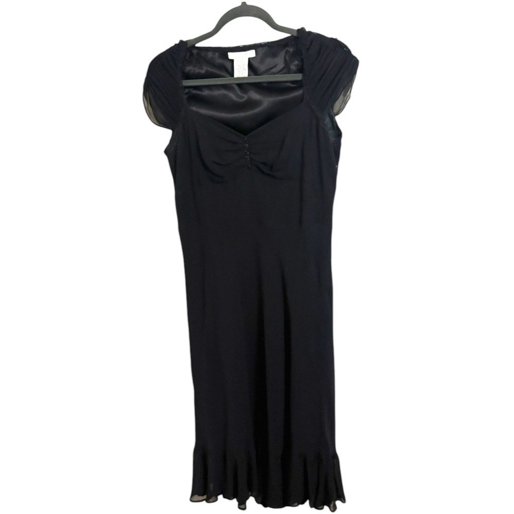 I.C.E Y2K Babydoll Black Midi Silk Dress Goth Whimsigoth Size 6